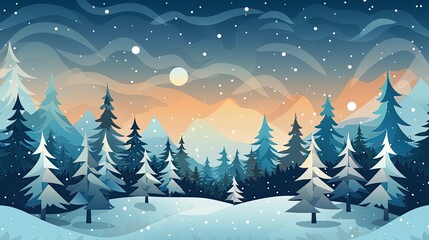 Winter landscape at sunset. Generative Ai illustration