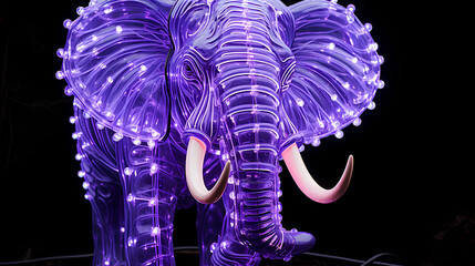 AI projection of real life elephant, purple, AI GENERATED