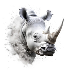 Rhino head somehow apearing in the middle of white background, AI GENERATED