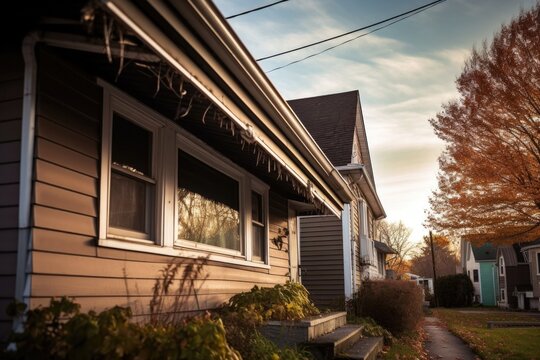 Wide Angle Shot Of Gutter Along House Roofline