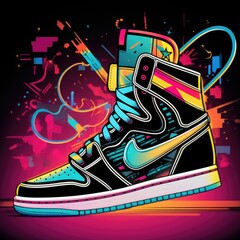 Sport shoes theme in bright watercolors. AI Generated