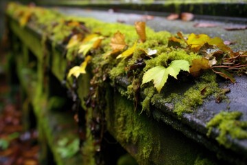 Fototapeta na wymiar moss and leaves blocking a metal gutter