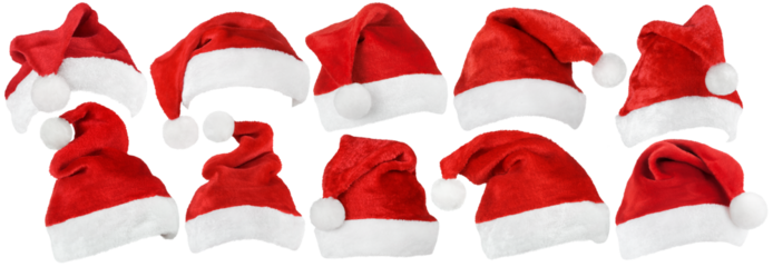 Set of Santa Claus red hat or Christmas red cap isolated on transparent background