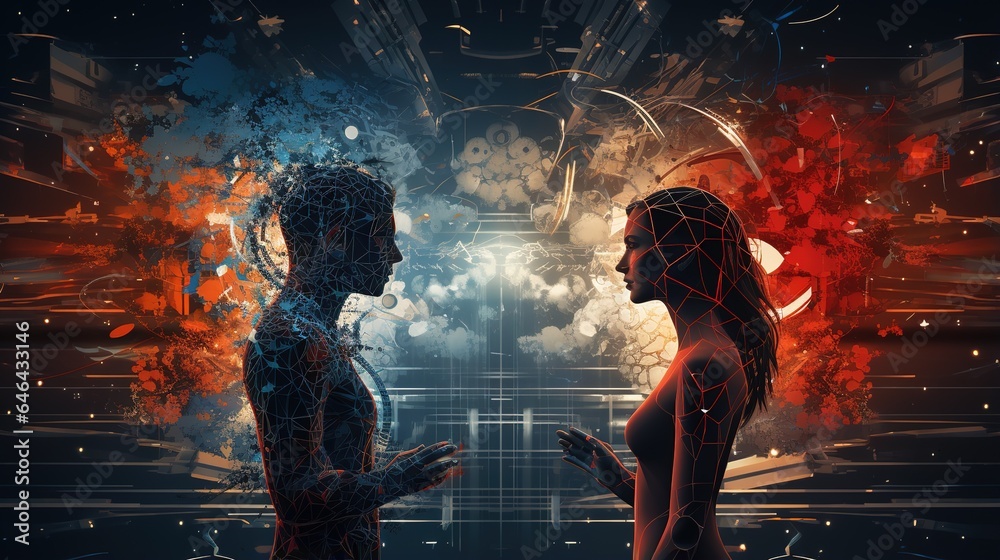 Poster human big data visualization. futuristic artificial intelligence concept. aesthetic cyber mind desig