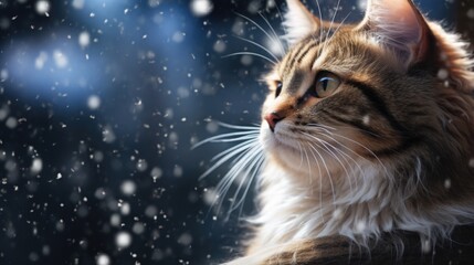 A close up of a cat in the snow