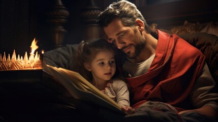 Obraz na płótnie Canvas A man reading a book to a little girl