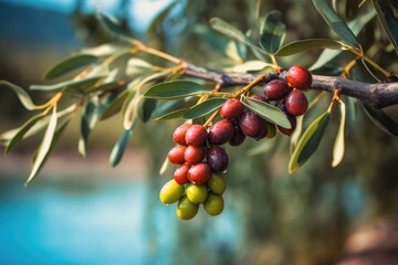 close-up of ripe olives on tree branch ready for harvest