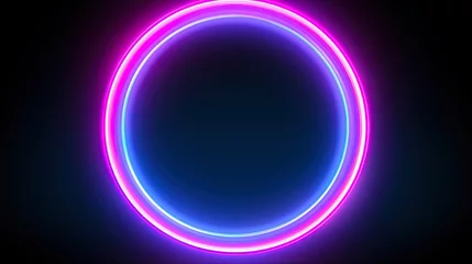 Fotobehang Circle Light Effect. Neon Glow Burst with Motion Blur and Energy Waves. Round Frame for Design Isolated on Black Background © AIGen