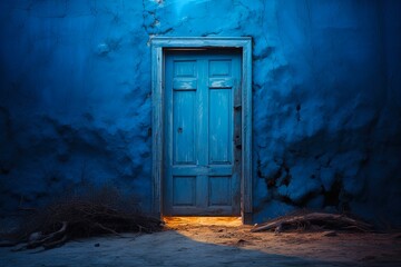 Fototapeta na wymiar The Blue Door: An Adventure Awaits. Mysterious Gate to a New Way of Life