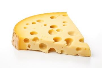 Piece of delicious cheese cut out on a white background.