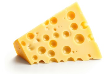 Piece of delicious cheese cut out on a white background.