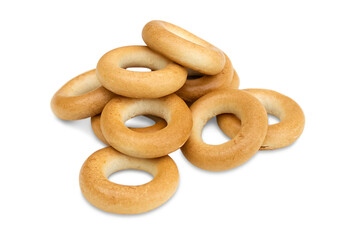 Fresh baked goods, bread rings (drying, dry bagels) isolated on a transparent background.