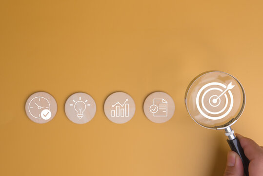 Business Strategy Innovation for Successful Goal Planning and Development Leadership Achievement Inspiration and Motivation Customer Target Idea Concept.