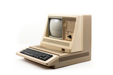 A vintage desktop computer with a classic design, representing a piece of technology history and design in the workplace.