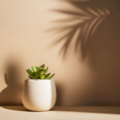 Product placement background with palm shadow on wall ai generated.