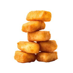 Browned chicken nuggets isolated on white background, clipart. Png with transparent background, cutout. 