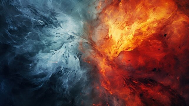 Abstract illustration of colliding fire and ice, background, wallpaper