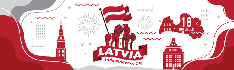 Latvia map with waving flag isolated on white background. Vector illustration EPS10

 - obrazy, fototapety, plakaty