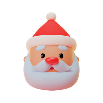 3d Santa Claus head. Cute Santa Claus cartoon character isolated on a white background. Winter holiday illustration. Vector 10 EPS.
