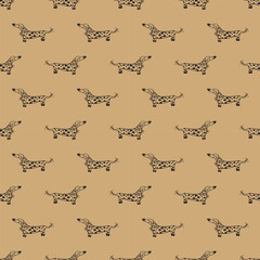 Seamless pattern with cute dachshunds and hearts