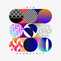 Art colorful geometric poster. Abstract design of patterned colored circles.