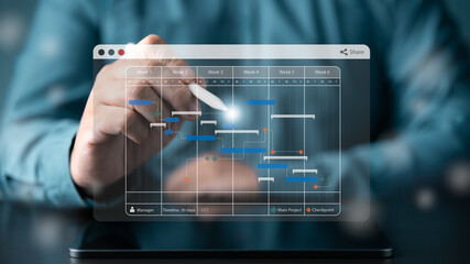 Plant management by planning software to handle Gantt chart schedule for updating project, work...