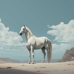 white horse in the desert