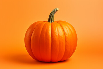Autumn orange pumpkin on orange background. Thanksgiving