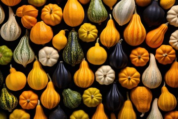 different types of squash arranged in an abstract pattern - Powered by Adobe