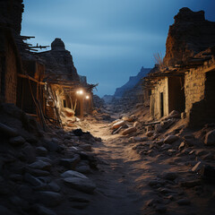 Ancient ruins in a desert twilight 
