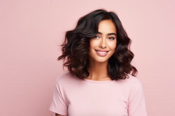 Fototapeta premium Trendy Young Woman Model On A Pastel Background . Сoncept Pastel Trends For Young Women, Modeling For The Young Generation, Benefits Of Operating In A Trendy Market, How To Nail A Pastel Look
