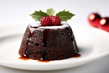 Christmas fruit cake with raspberries. Generative Ai