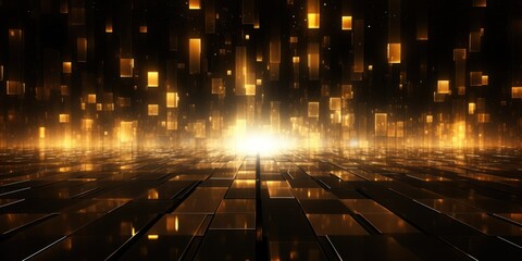 Golden particles, boxes, stardust, dark background, wallpaper,