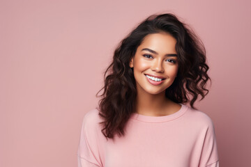 Obraz premium Vivacious Young Woman Model On A Pastel Background . Сoncept Exploring Color Palettes With Vivacious Young Women Models, Empowerment And Selflove Enabled Through Modeling