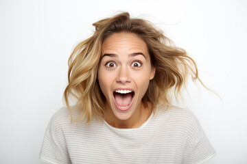 Expressive Young Woman Model On A White Background
