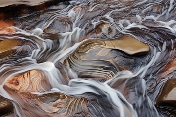abstract image of flowing water creating patterns on river rocks