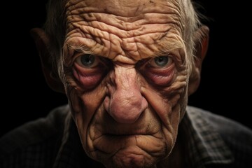 Portrait of angry elderly man frowning and looking at camera. Senior old man with evil horror expression on face, close-up. - 646443738