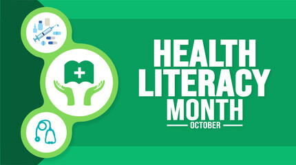 October is Health Literacy Month background template. Holiday concept. background, banner, placard, card, and poster design template with text inscription and standard color. vector illustration. - obrazy, fototapety, plakaty