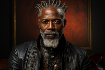 Fototapeta premium Studio portrait of handsome elderly old african man on different colours background