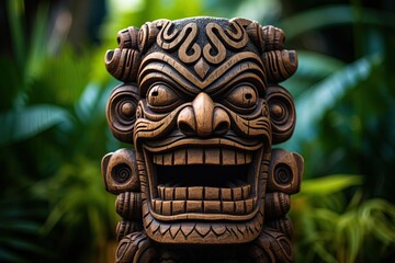 Fototapeta premium Tiki Mask of some Tribu in the middle of a Tropical Forest.