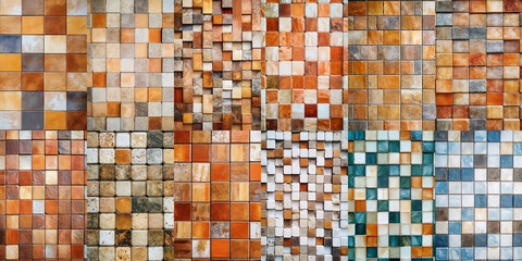カラフルな美しいセラミックタイル風のコラージュの背景素材「AI生成画像」