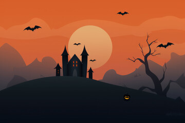 Fototapeta premium Bat Pumpkins In The Spooky Night, Halloween Backdrop background