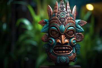Fototapeta premium Tiki Mask of some Tribu in the middle of a Tropical Forest.