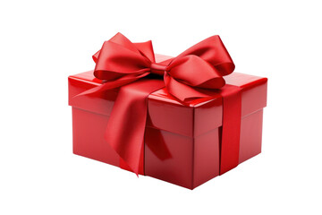 Fototapeta premium Christmas Valentine present, red gift box with ribbon bow isolated transparent background, PNG, 