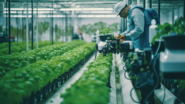 photo of A robot is working on a lettuce farm.