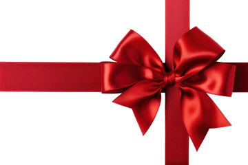 Red ribbon bow isolated transparent background, PNG, Christmas present wrapping