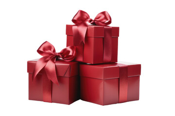 Fototapeta premium Christmas presents, gift boxes stack with red ribbon bow isolated transparent background, PNG, 