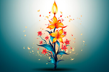 Vector illustration of floral design coming out from firecracker in Happy Diwali