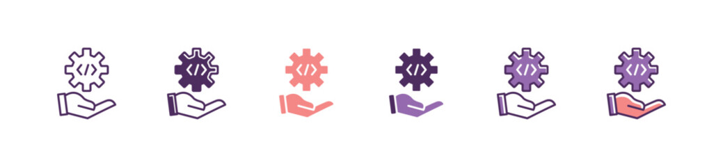 hand with gear development icon vector business programming website and software building set collection office application management design