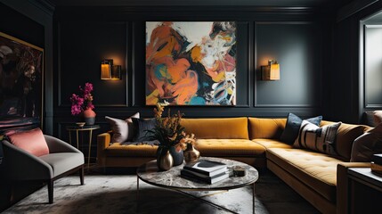 Bold Living Room with Statement Art, generative ai